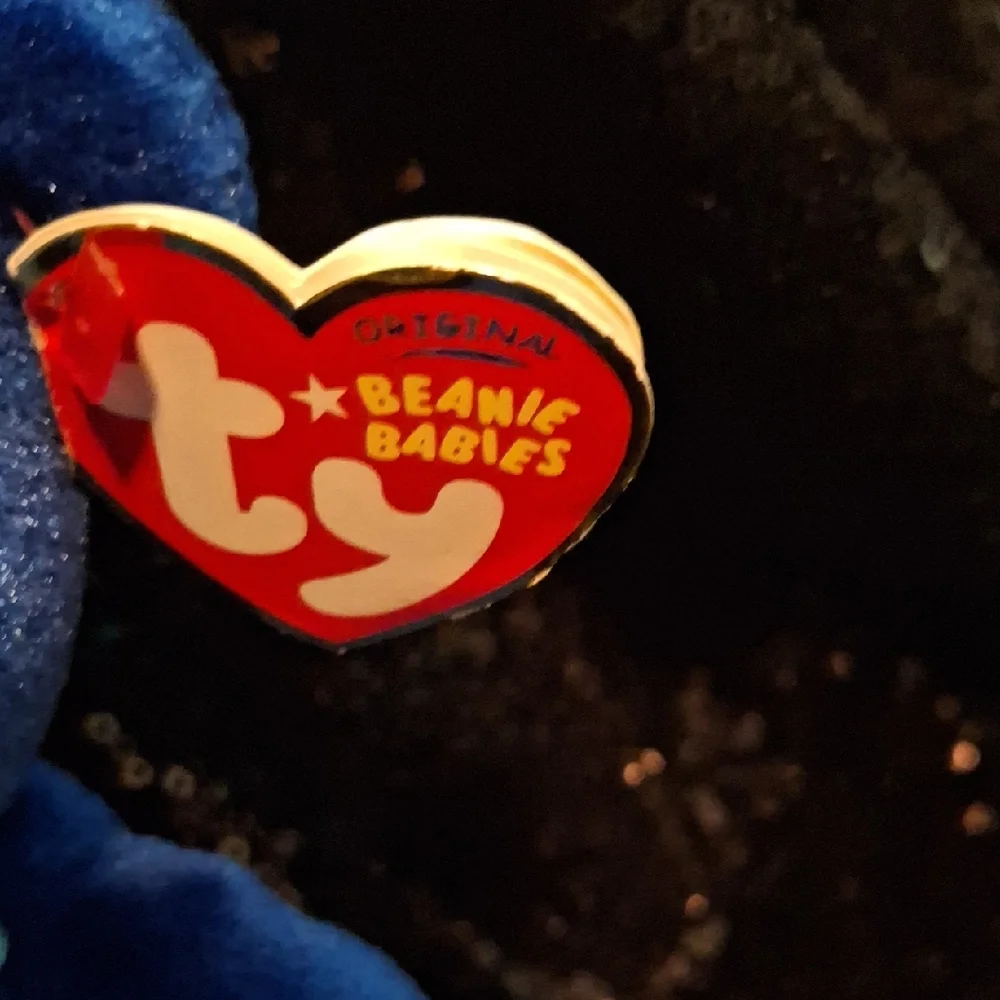 Ty Festive Blue Bear with Orange Party Hat
